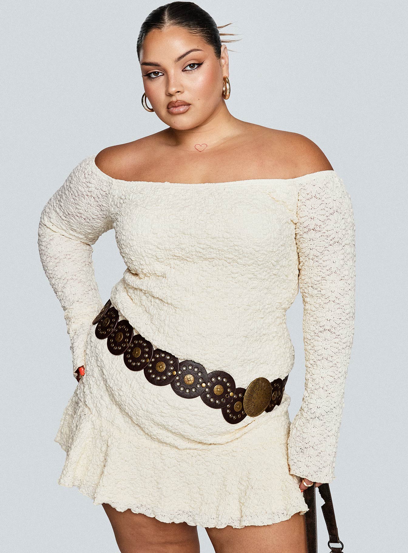 Vancesca Off Shoulder Long Sleeve Mini Dress Curve