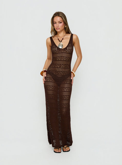 Ledena Knit V Neck Maxi Dress Chocolate
