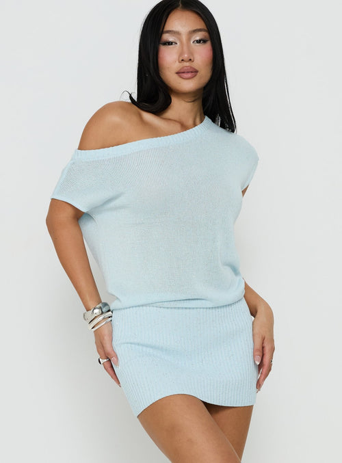 Idilia Off Shoulder Knit Mini Dress Blue