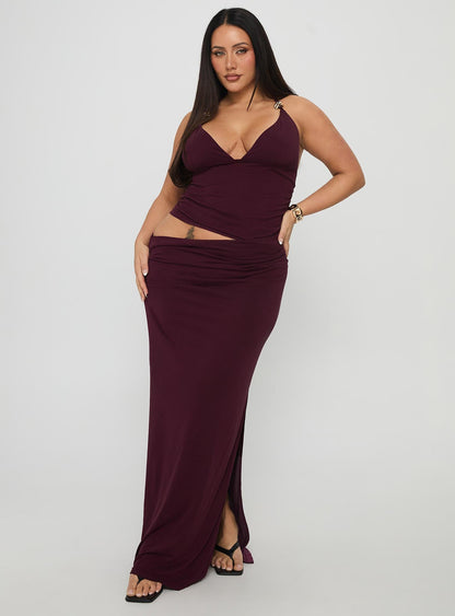 Imeraldia Hardware Halter Maxi Dress Currant Curve