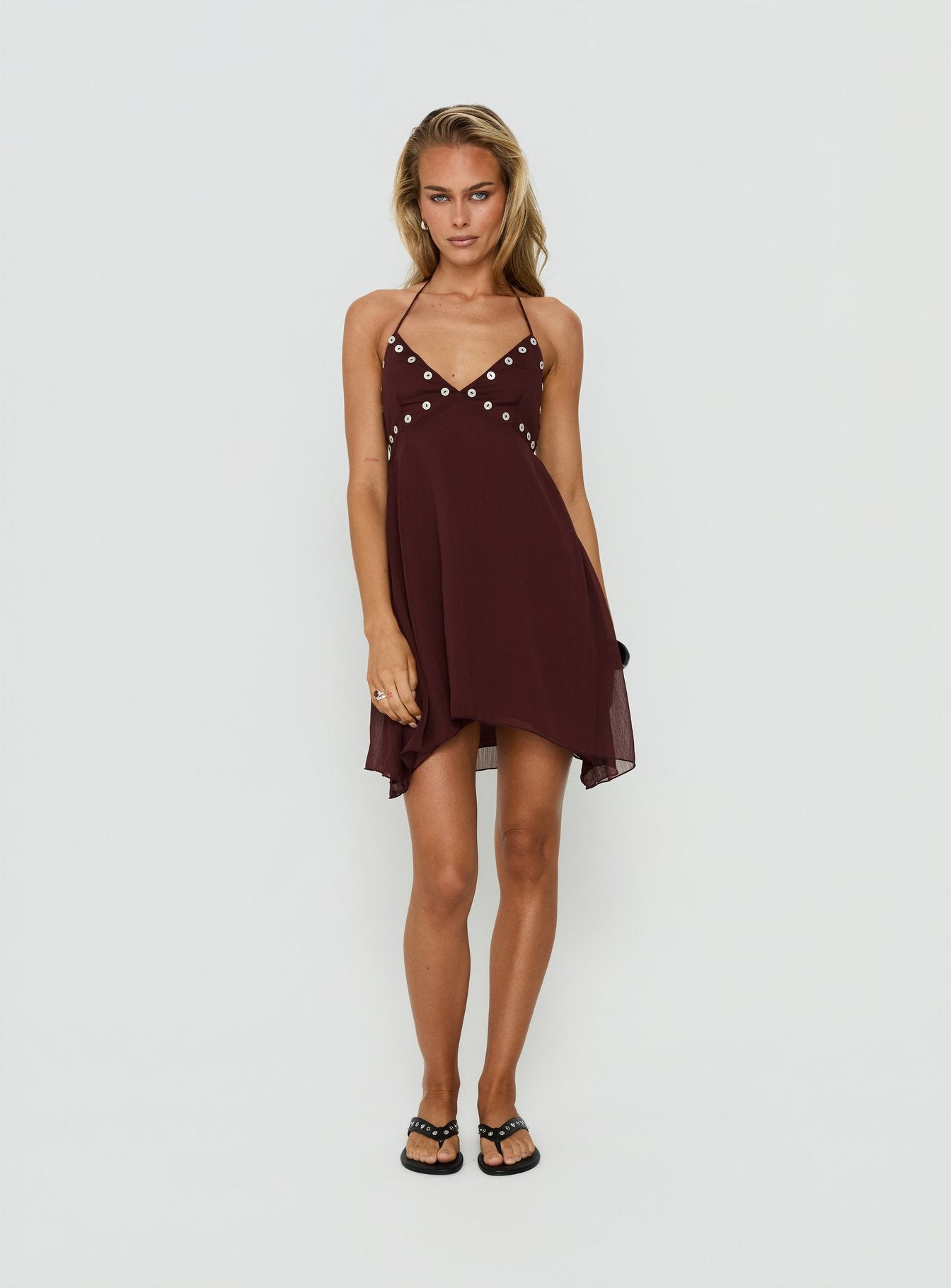 Maddalena Halter Mini Dress Chocolate