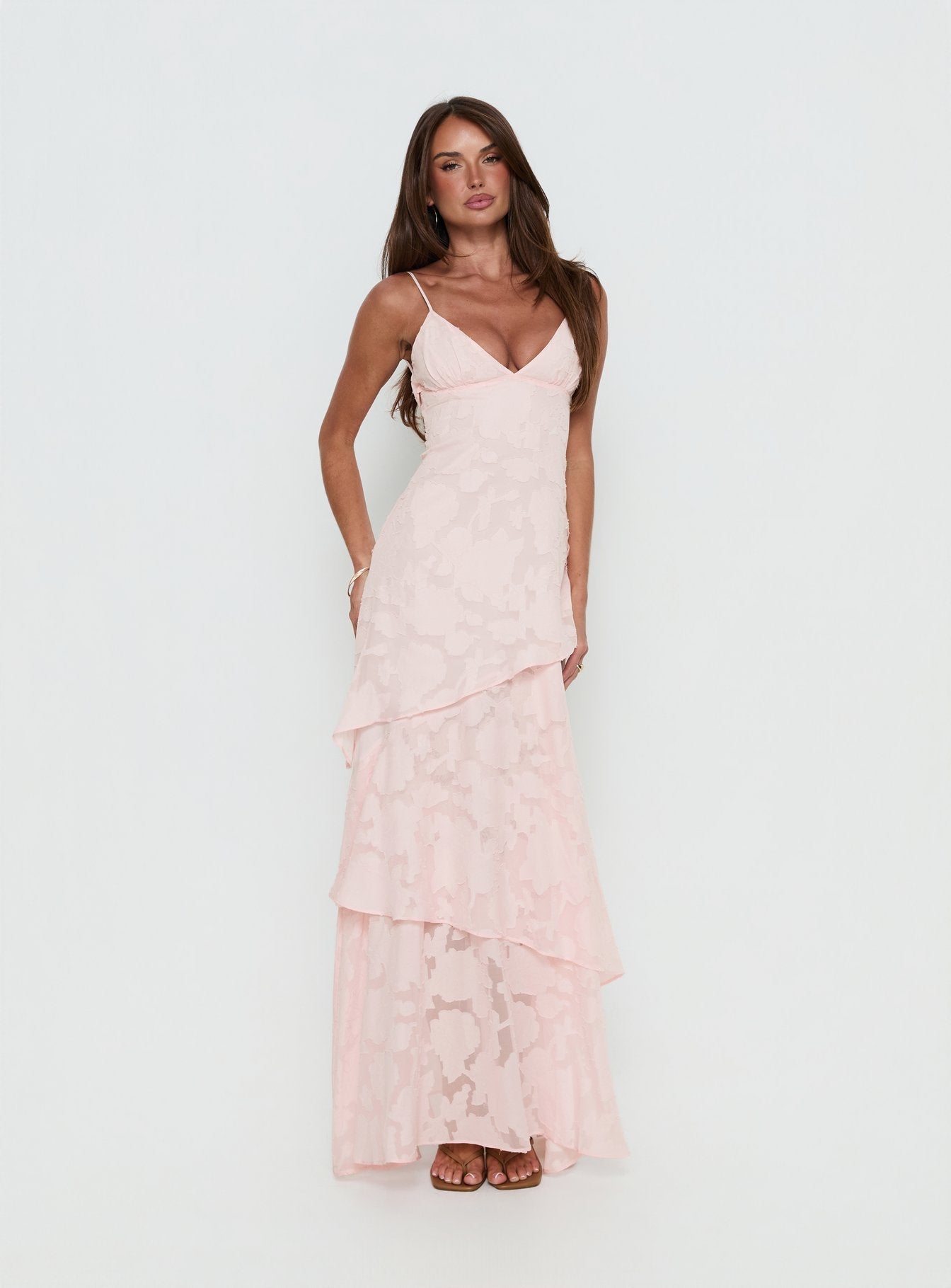 Lyricah Tiered Tie Back Maxi Dress Pink