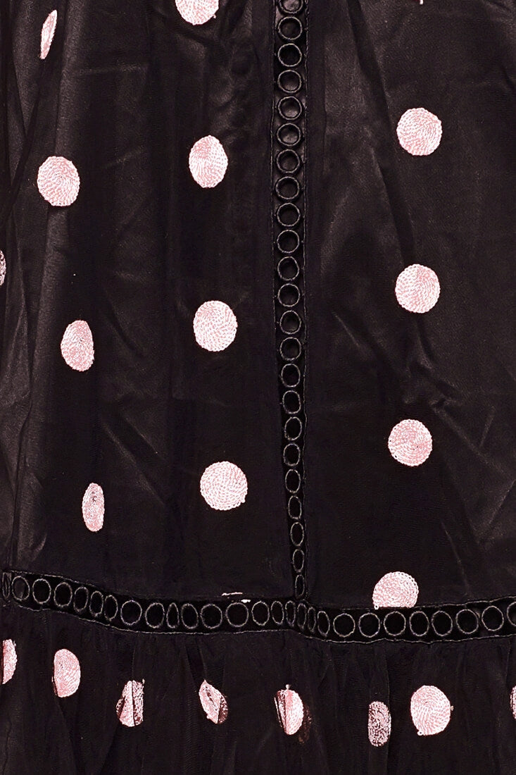 Lena Sheer Overlay Sleeveless Polka Dot Romper Dress Black & Pink