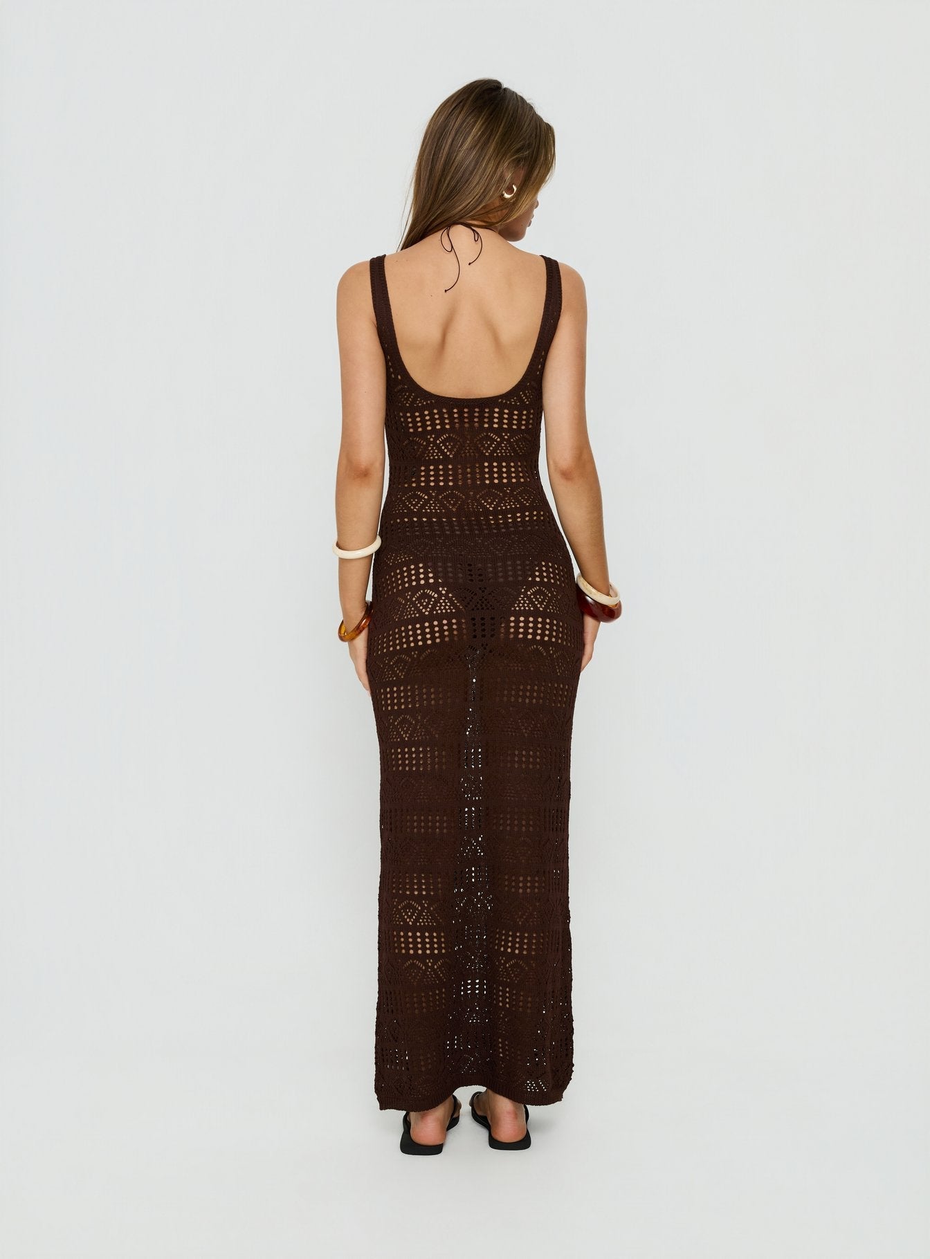Ledena Knit V Neck Maxi Dress Chocolate