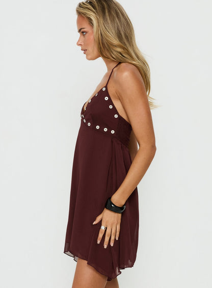 Maddalena Halter Mini Dress Chocolate