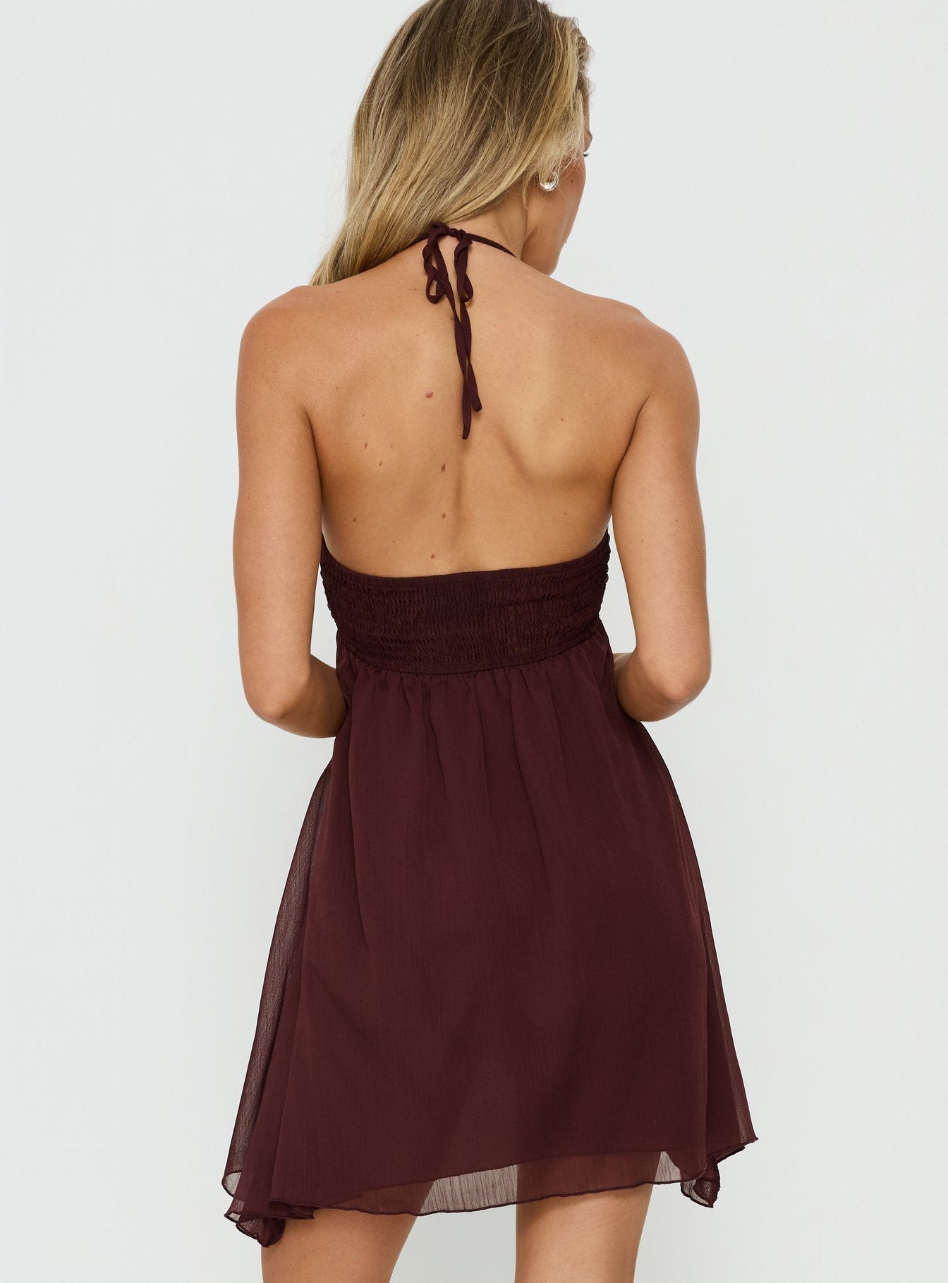Maddalena Halter Mini Dress Chocolate