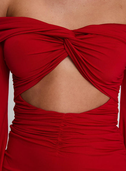 Vistoria Long Sleeve Mini Dress Red