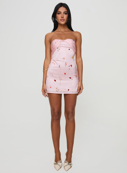 Irena Strapless Mini Dress Pink Floral