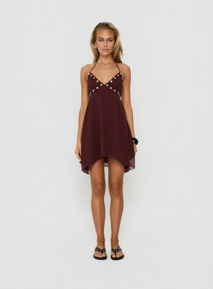 Maddalena Halter Mini Dress Chocolate