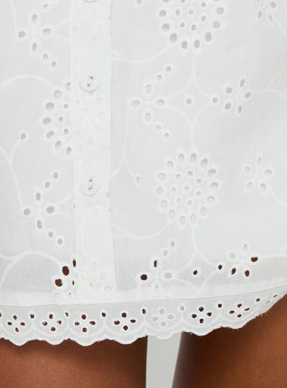 Gabbey Anglaise V Neck Mini Dress White
