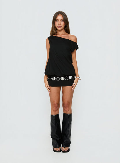 Ellah One Shoulder Drapey Mini Dress Black