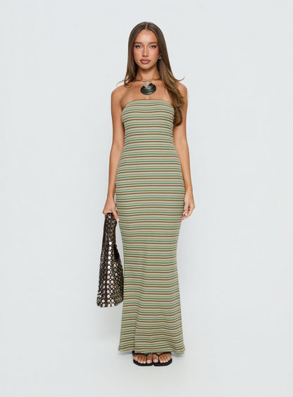 Solola Strapless Maxi Dress Green Stripe