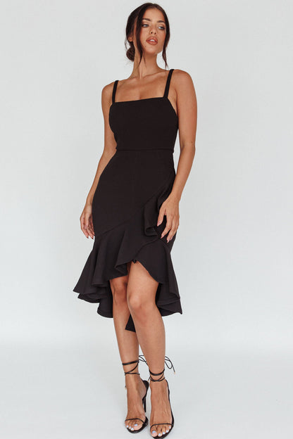 Cartagena High-Low Asymmetric Salsa Dress Black
