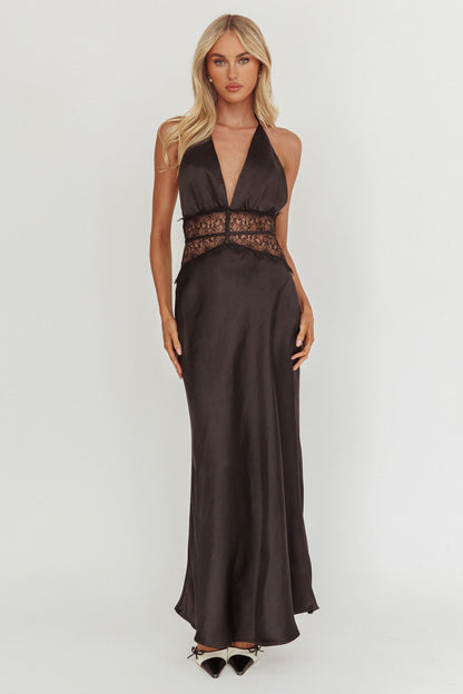 Tarly Lace Waist Halter Maxi Dress Black