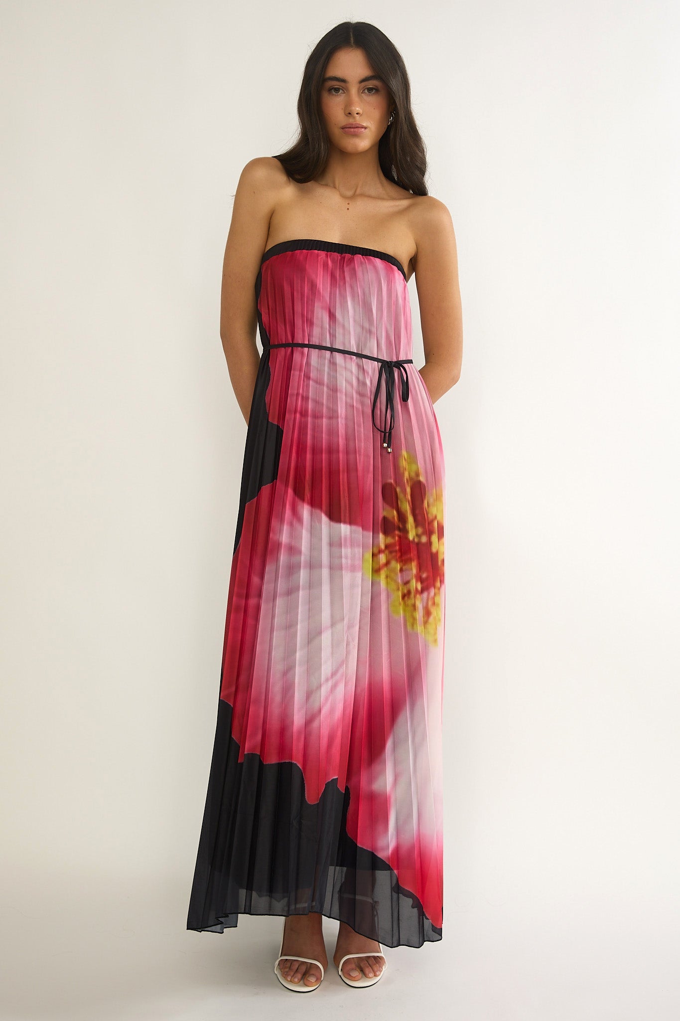 Lauriella Strapless Accordion Pleat Maxi Dress Hibiscus Black