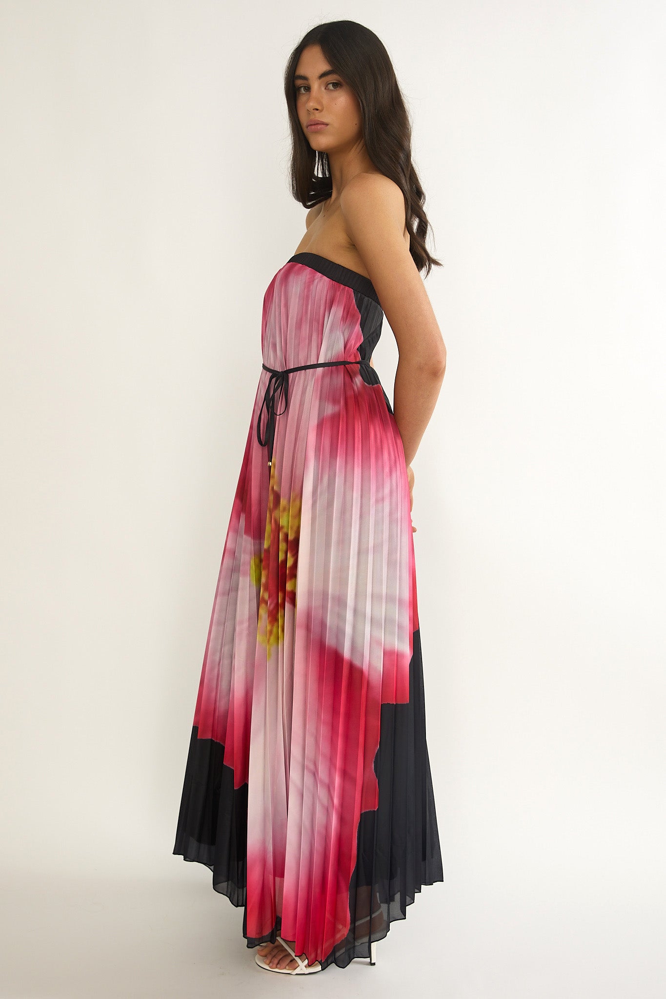Lauriella Strapless Accordion Pleat Maxi Dress Hibiscus Black