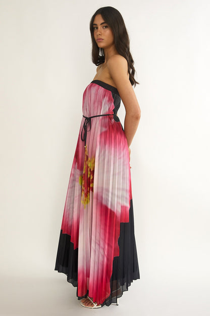 Lauriella Strapless Accordion Pleat Maxi Dress Hibiscus Black