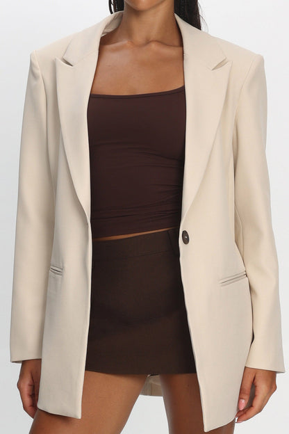 Serana Notch Lapel Oversized Blazer Beige