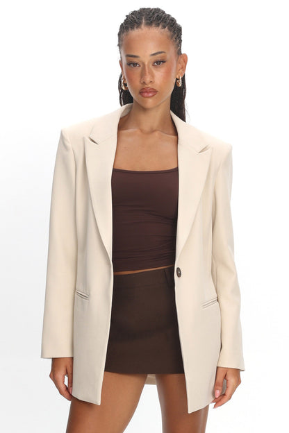 Serana Notch Lapel Oversized Blazer Beige