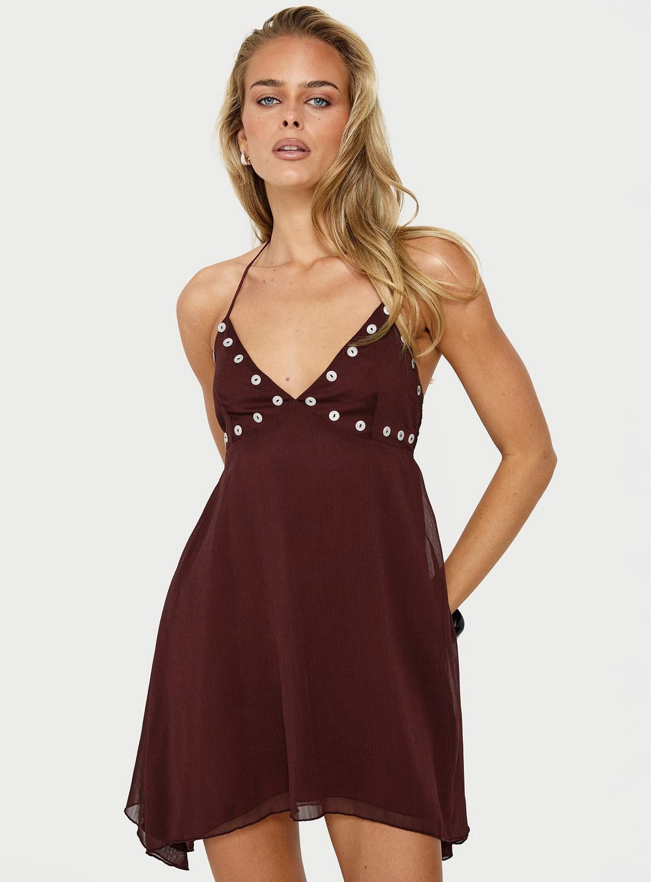 Maddalena Halter Mini Dress Chocolate