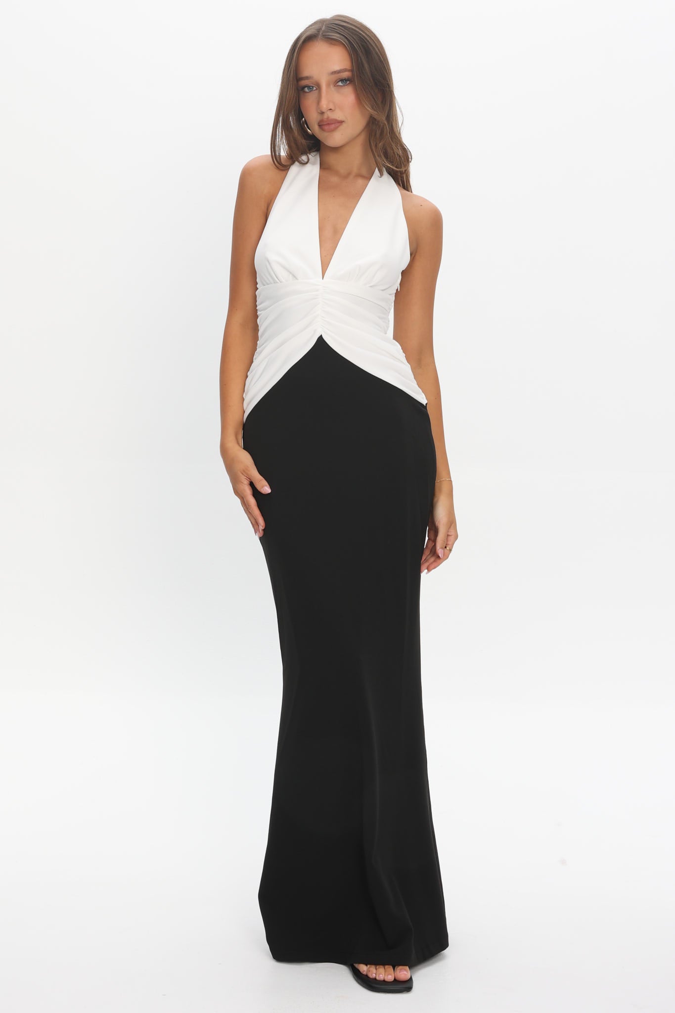 Lala Gathered Waist Maxi Dress White/Black