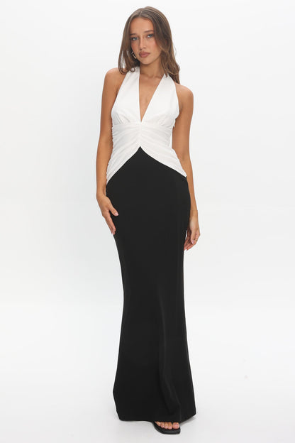 Lala Gathered Waist Maxi Dress White/Black