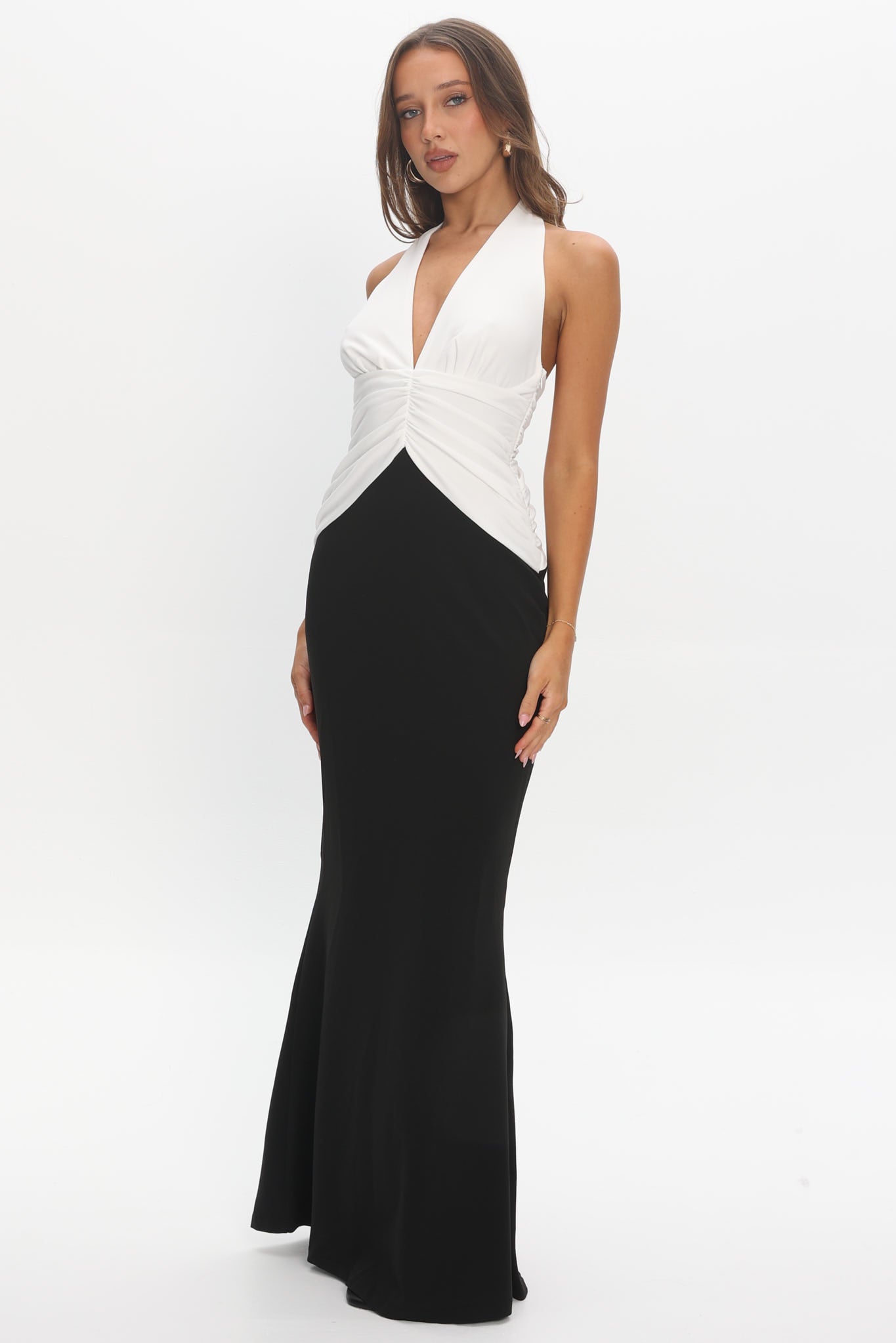 Lala Gathered Waist Maxi Dress White/Black