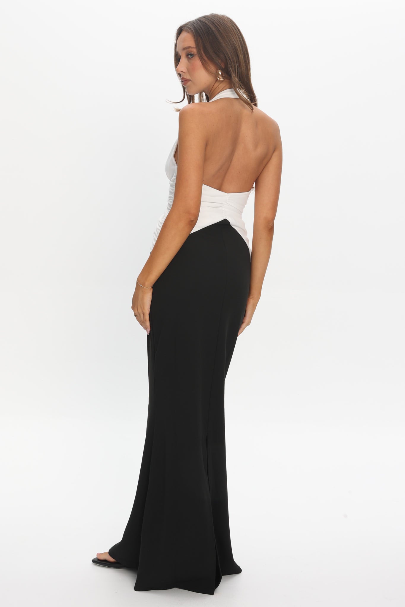 Lala Gathered Waist Maxi Dress White/Black