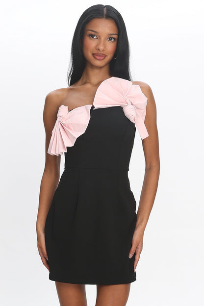 Viktoria Strapless Concertina Decoration Mini Dress Black