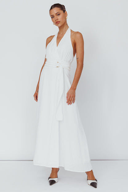 Spring Feels Halterneck Belt Maxi Dress White