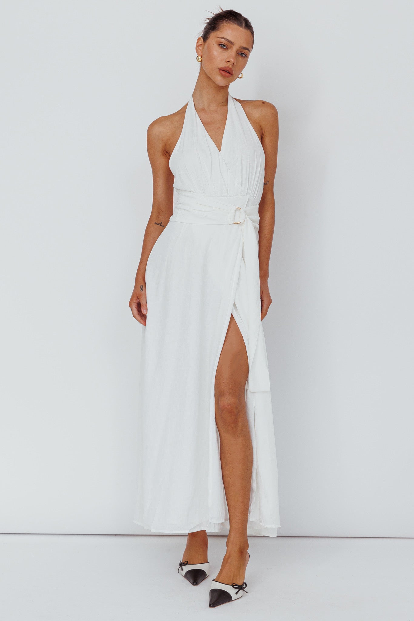 Spring Feels Halterneck Belt Maxi Dress White