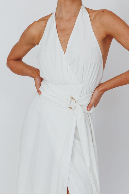 Spring Feels Halterneck Belt Maxi Dress White