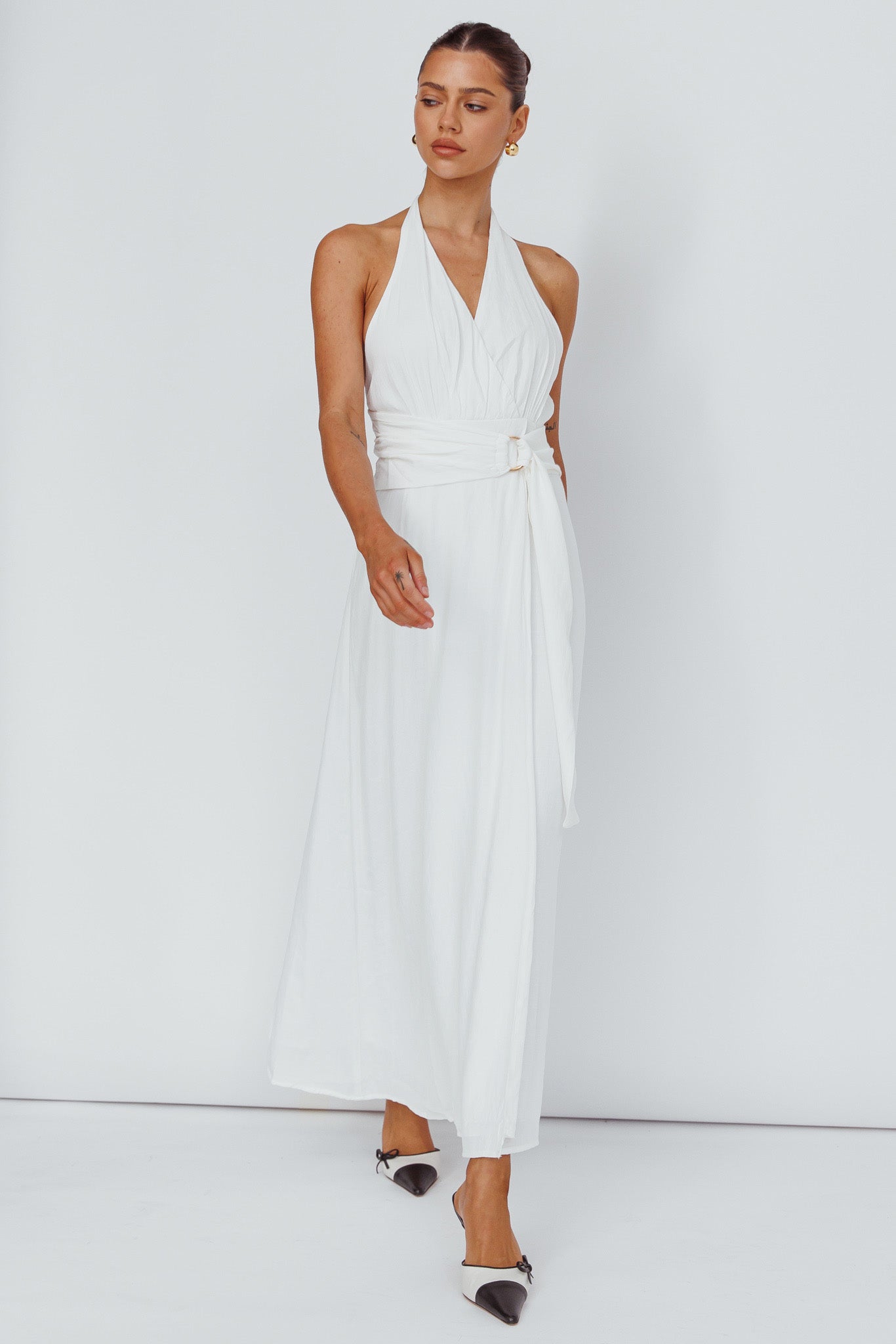 Spring Feels Halterneck Belt Maxi Dress White