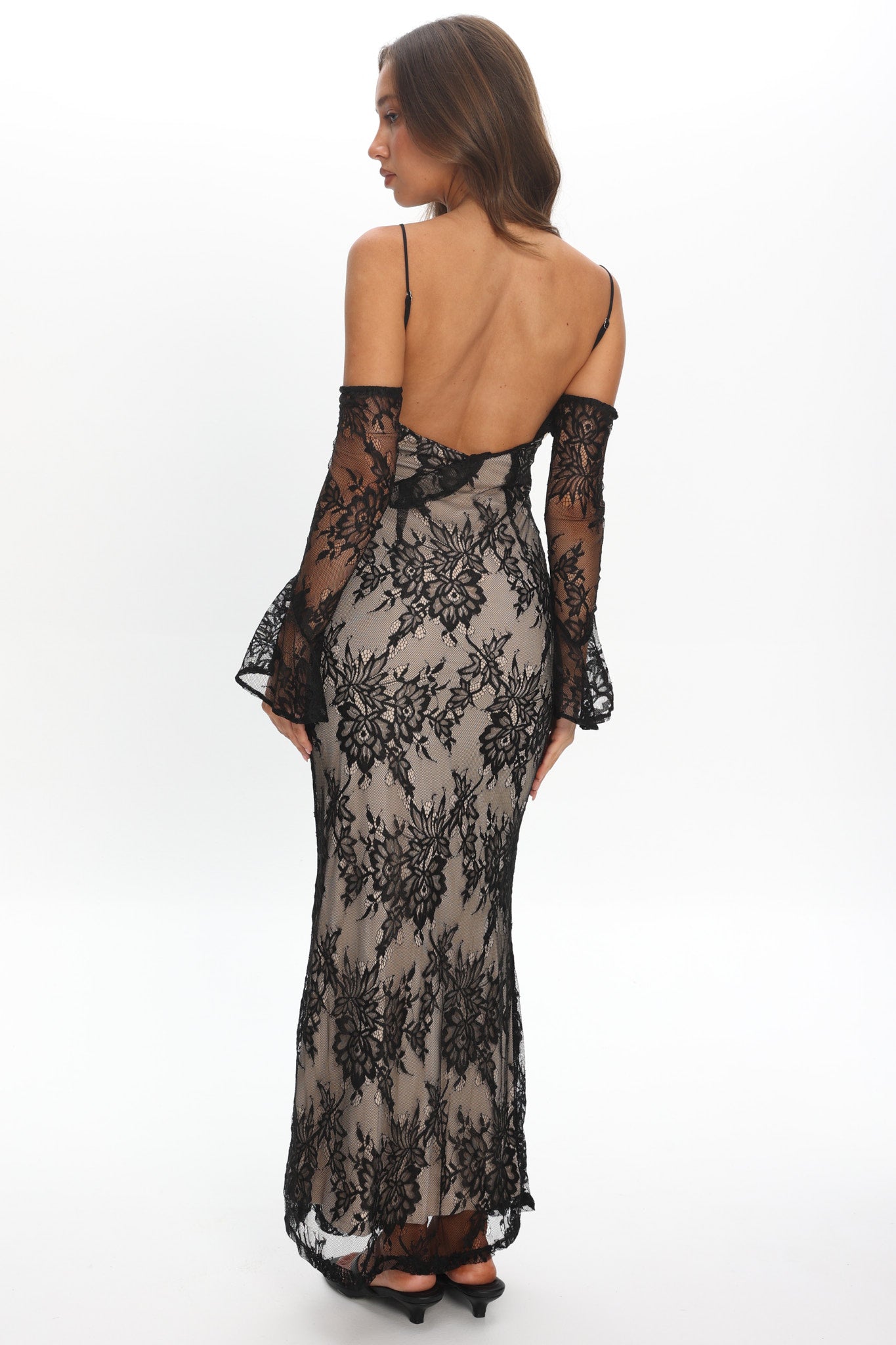 Zarah Off-Shoulder Sleeve Lace Maxi Dress Black