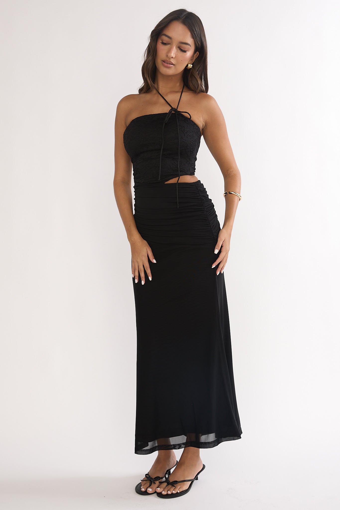 Truths Cut-Out Waist Ruched Maxi Dress Black