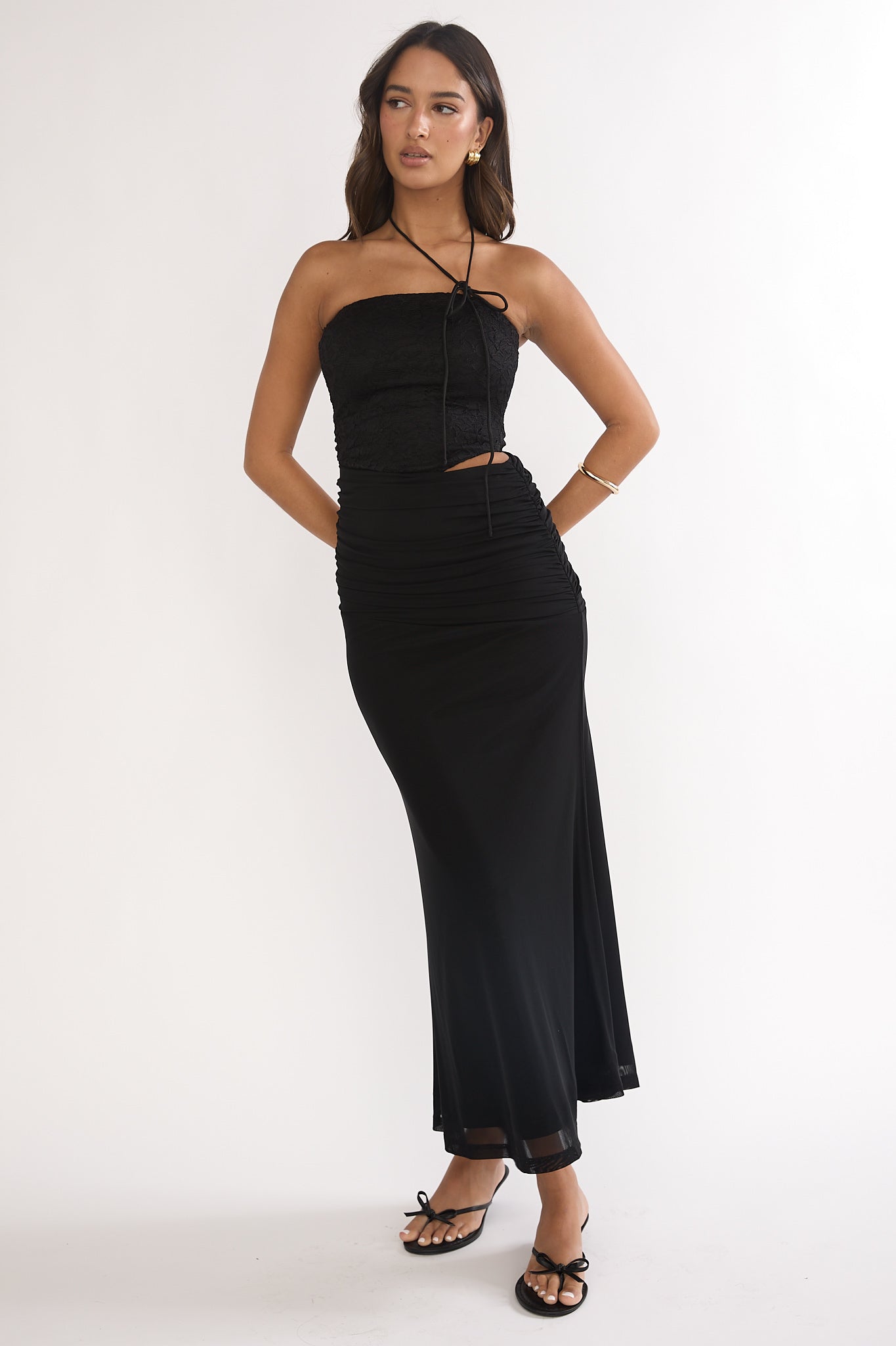 Truths Cut-Out Waist Ruched Maxi Dress Black