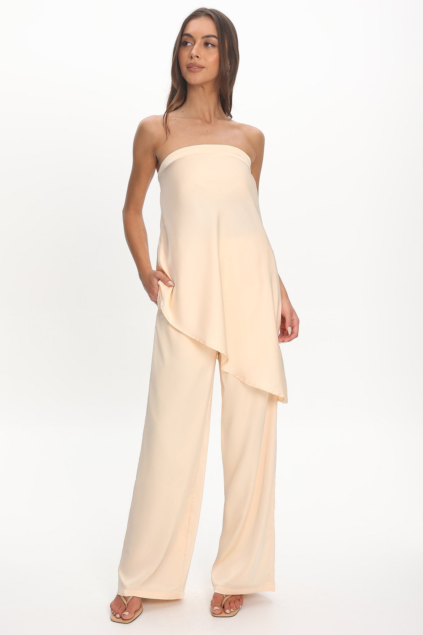 Danita Asymmetric Hem Strapless Top Vanilla