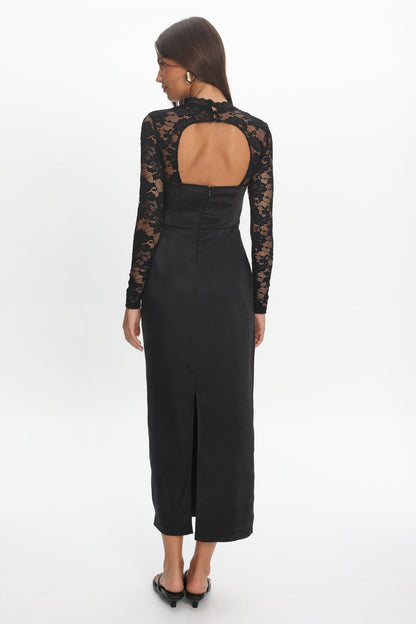 Lucha Lace Sleeve Maxi Dress Black