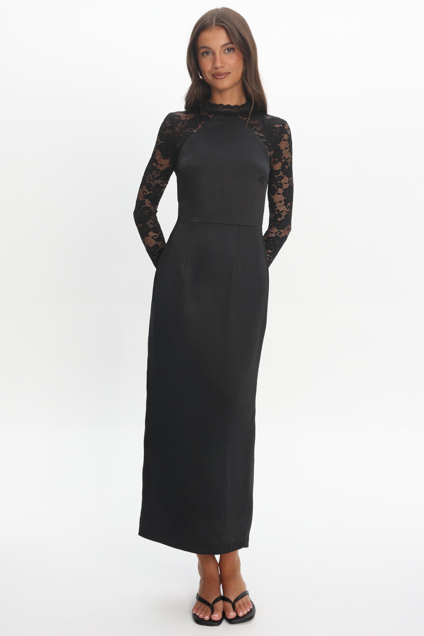 Lucha Lace Sleeve Maxi Dress Black