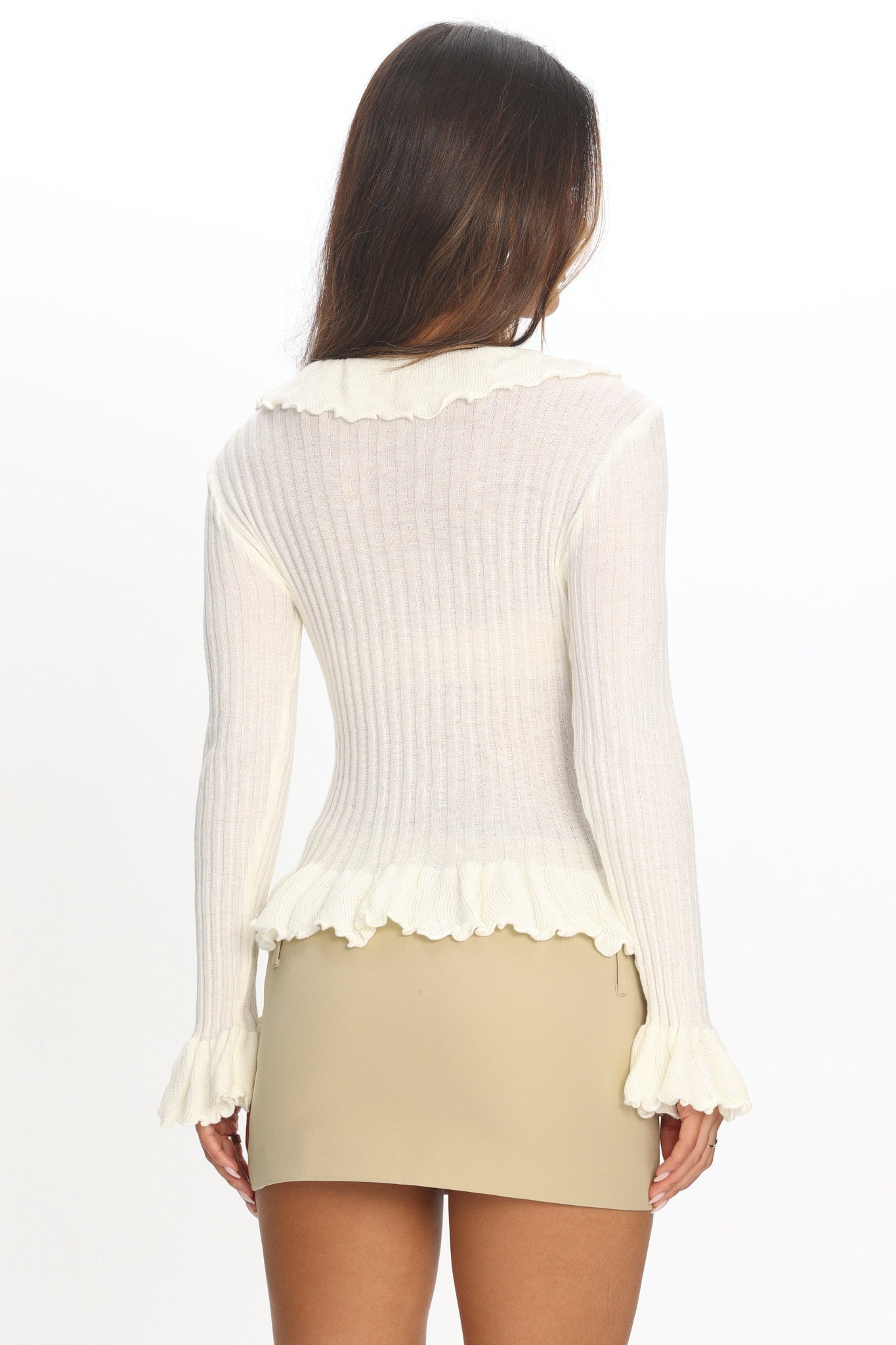 Jaimy Ruffle Trim Knit Cardigan Cream