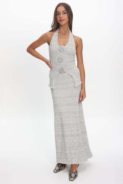 Duma Halterneck Knit Top Light Grey