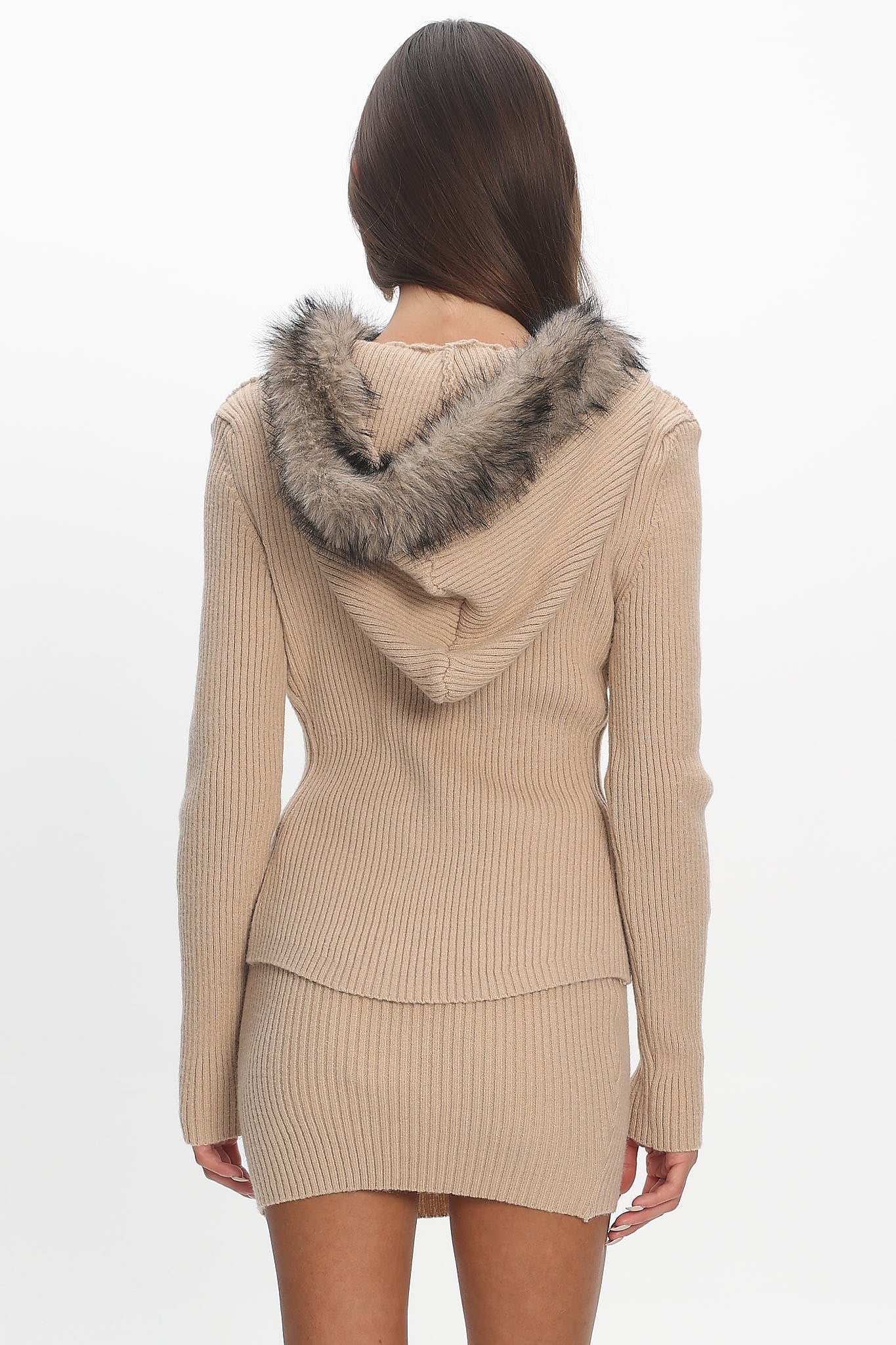 Odetta Fur Collar Knit Top Sand