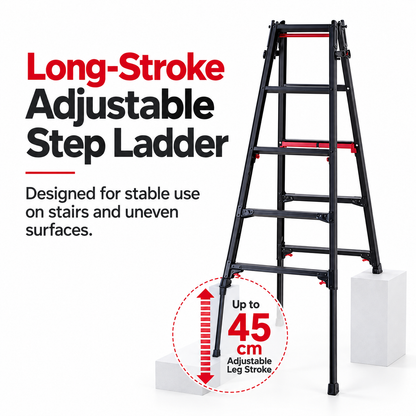 Adjustable Step Ladder – Independent Leg Adjustment for Stairs & Uneven Surfaces