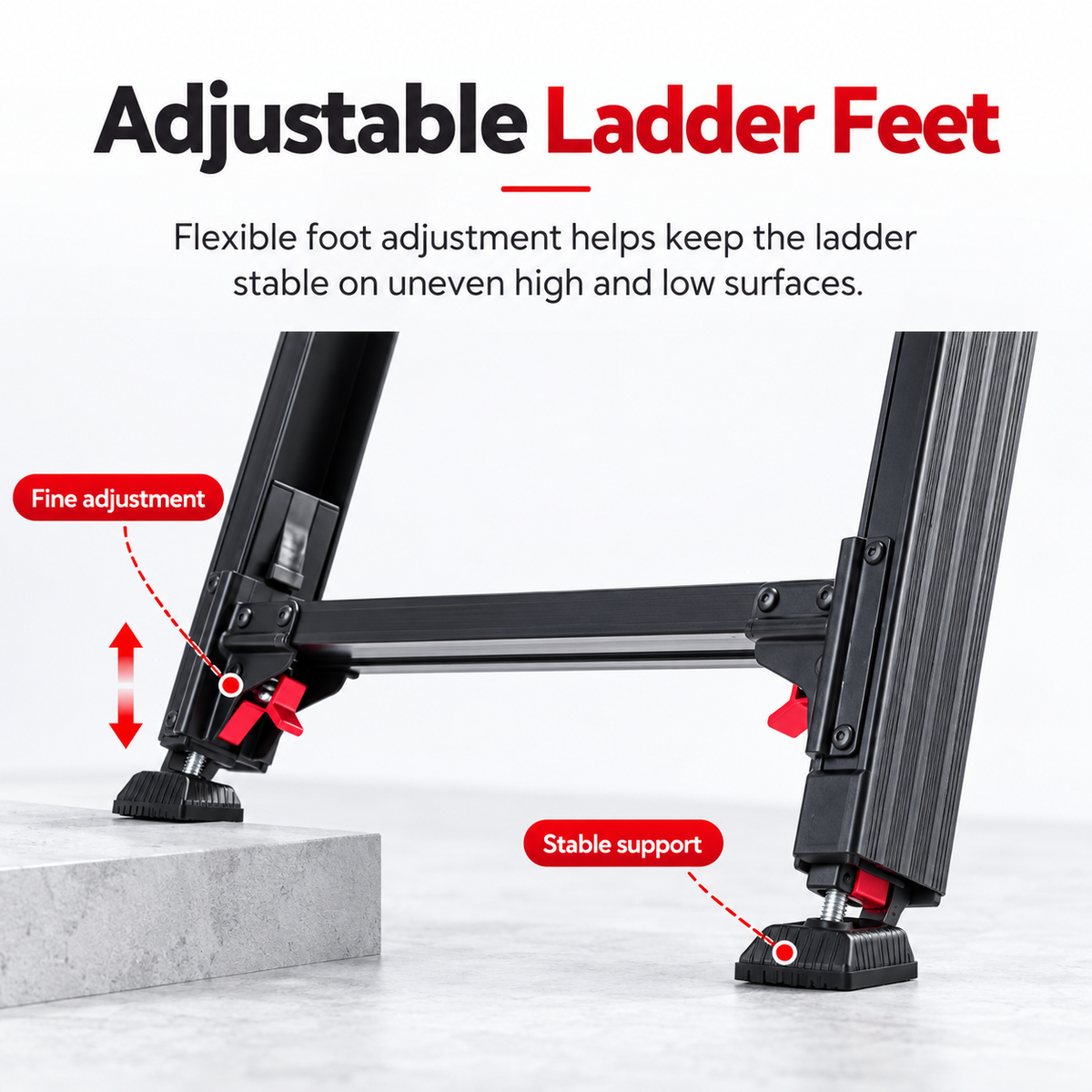 Adjustable Step Ladder – Independent Leg Adjustment for Stairs & Uneven Surfaces