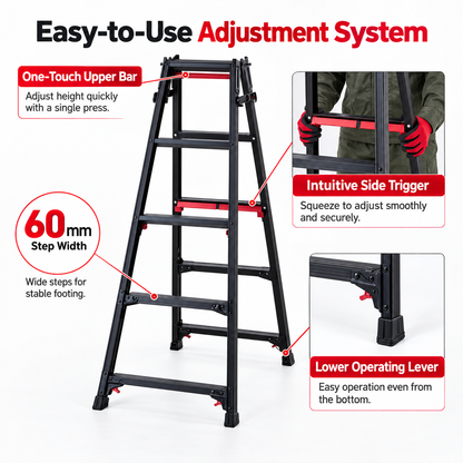Adjustable Step Ladder – Independent Leg Adjustment for Stairs & Uneven Surfaces