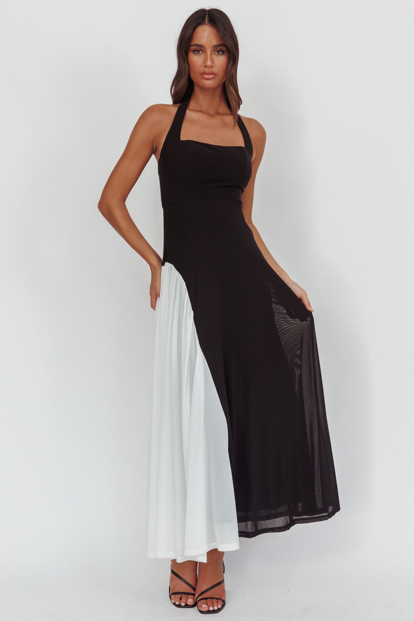 Lira Contrast Halter Maxi Dress Black/White
