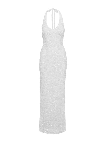 Moon And Back Boucle Sequin Maxi Dress White
