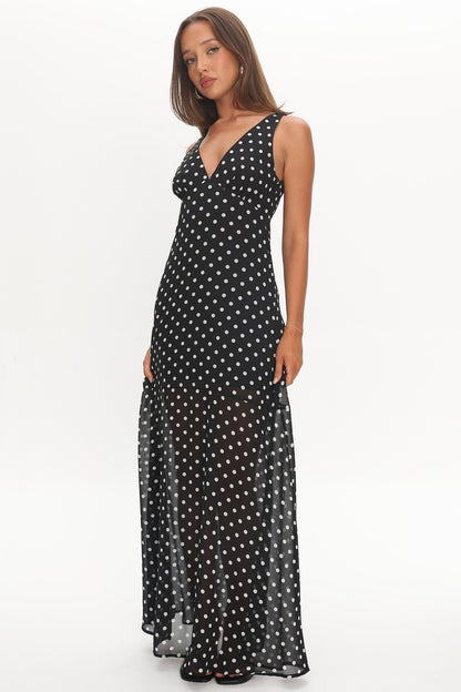 Rosewood V-Neckline Maxi Dress Polka Dot Black