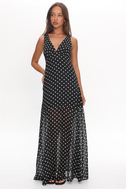 Rosewood V-Neckline Maxi Dress Polka Dot Black