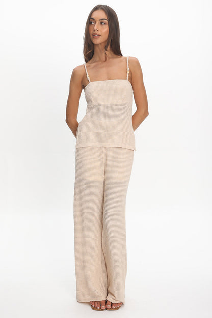 Mesa Bead Strap Knit Top Cream
